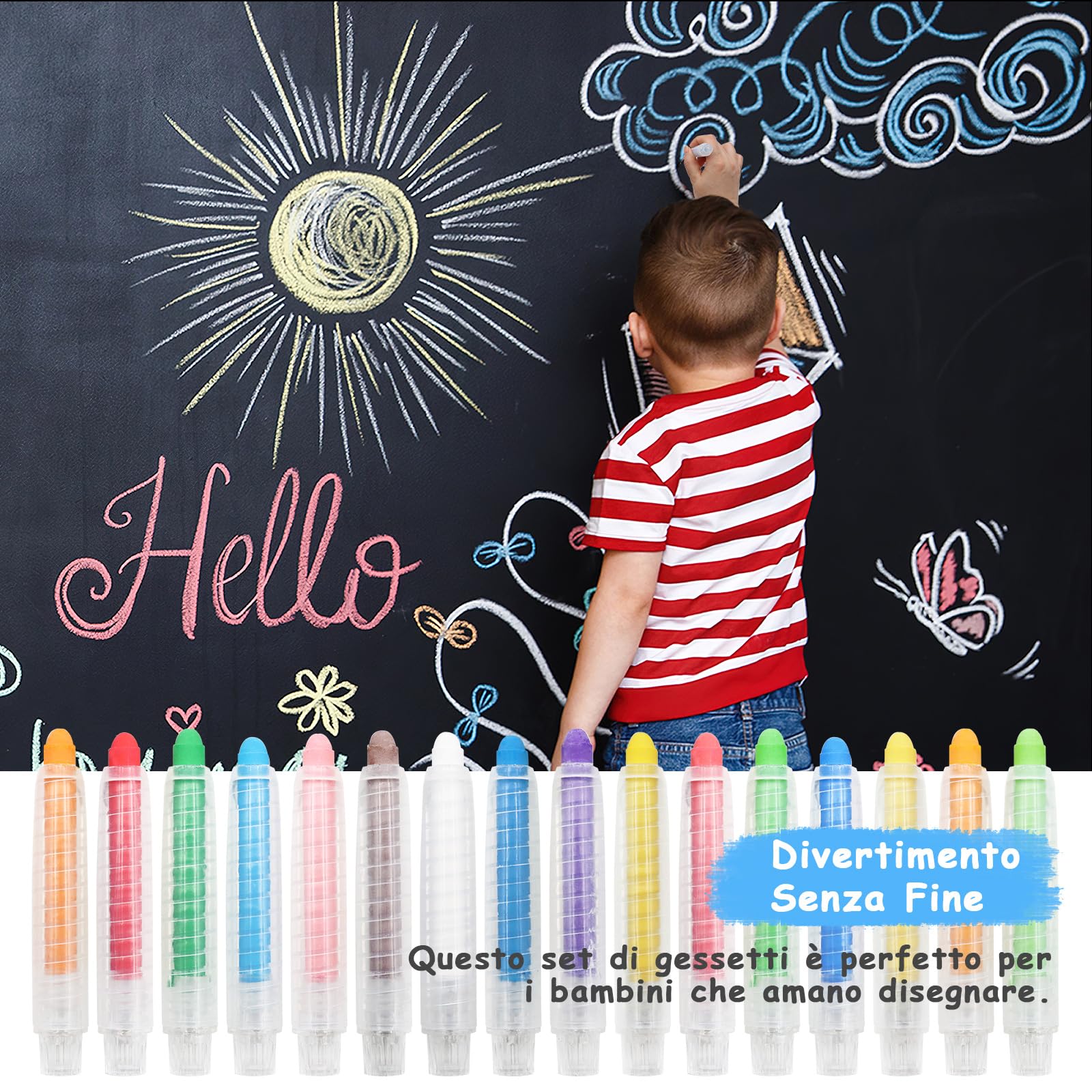 Scettar 16 Pezzi Gessetti Colorati Con Supporto per Lavagna Lavabile Non Tossico - per Scuola, Ufficio, Studio, Disegnare, Scrivere