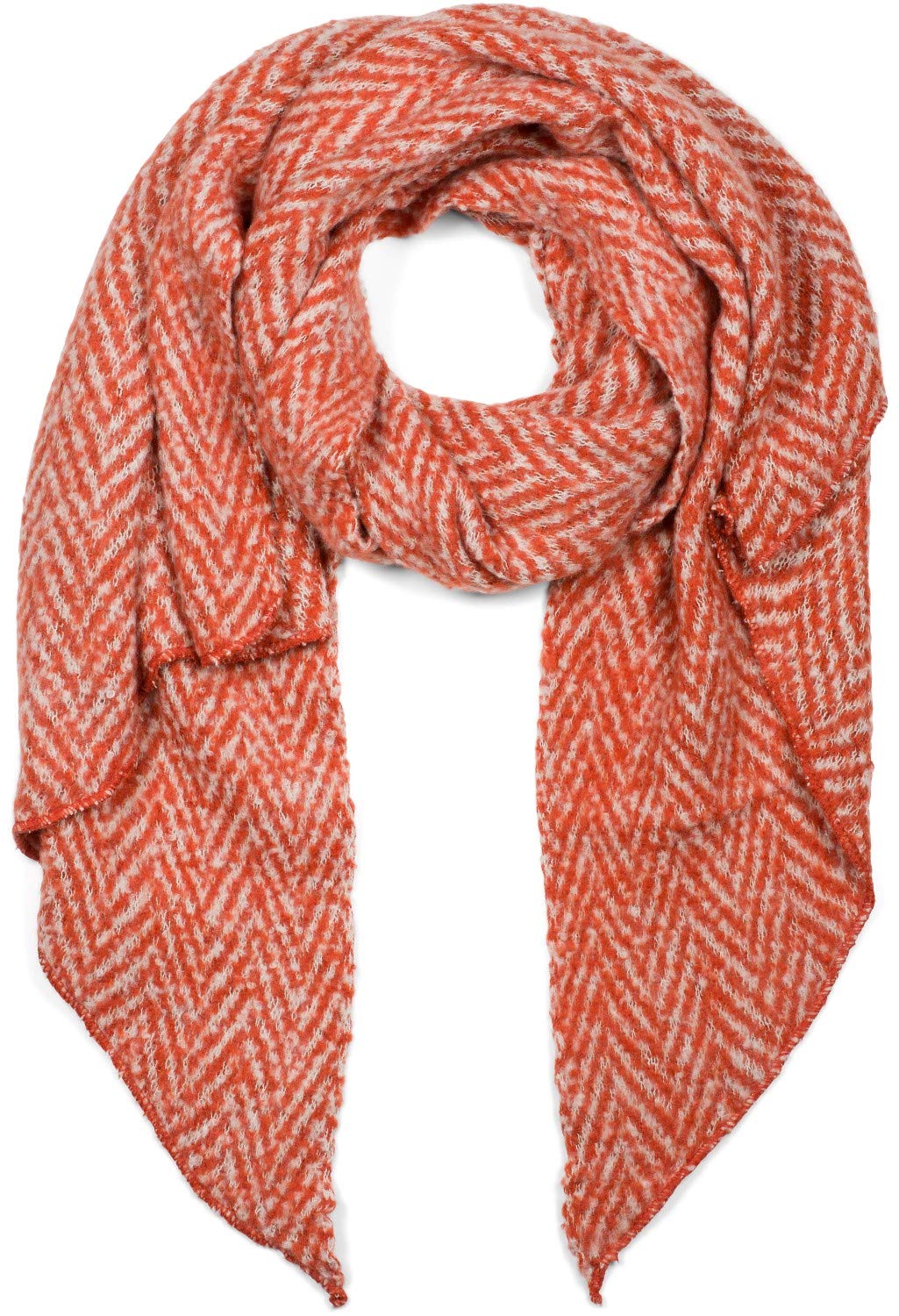 styleBREAKER Women soft woven scarf with zigzag zag pattern in asymmetrical shape, warm winter, stole 01017129, color:Red-Beige