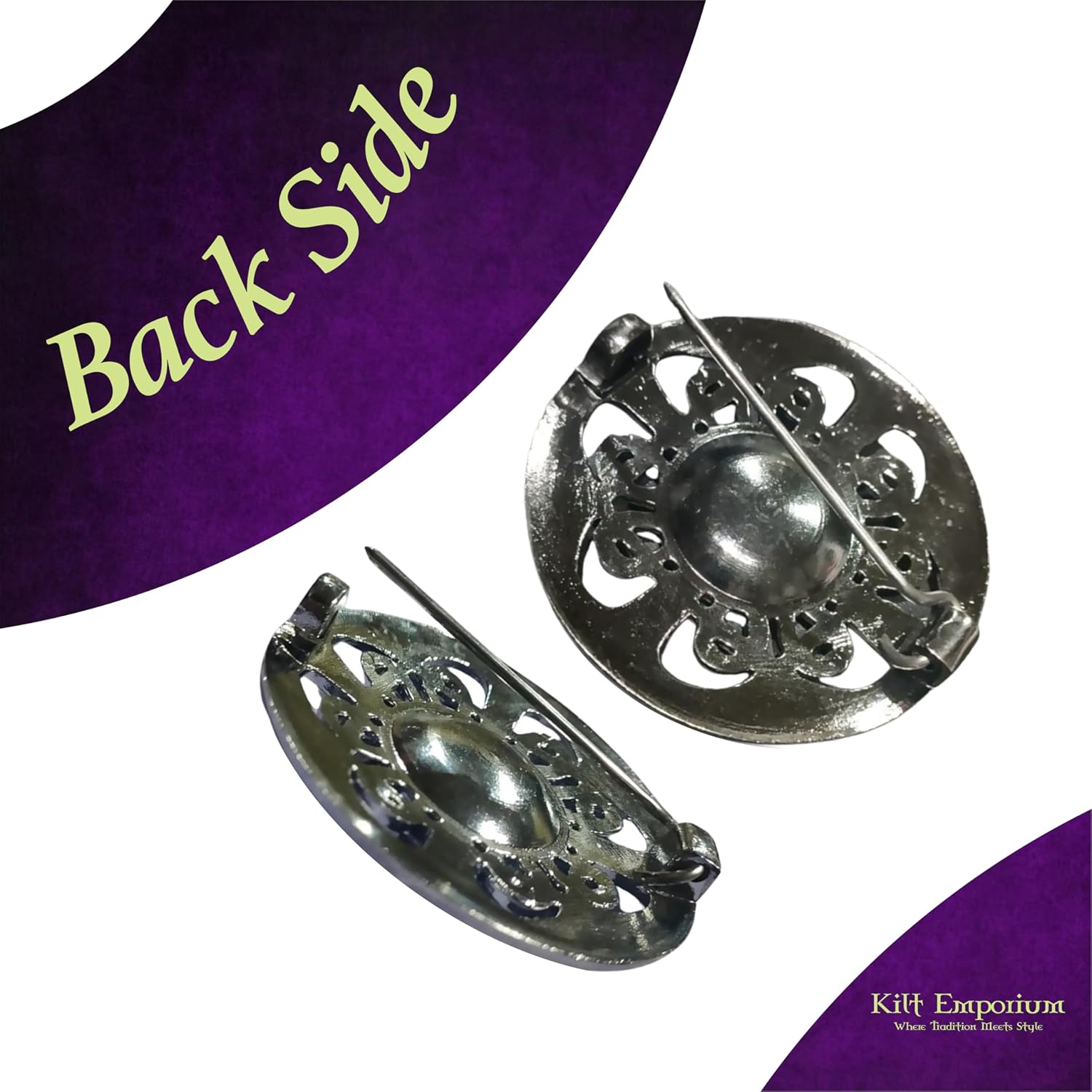 Culloden Plaid Brooch - Elegant Pewter Silver Antique Finish Celtic Kilt Pin, Various Gemstone Colors, 3-Inch Diameter - Image 5