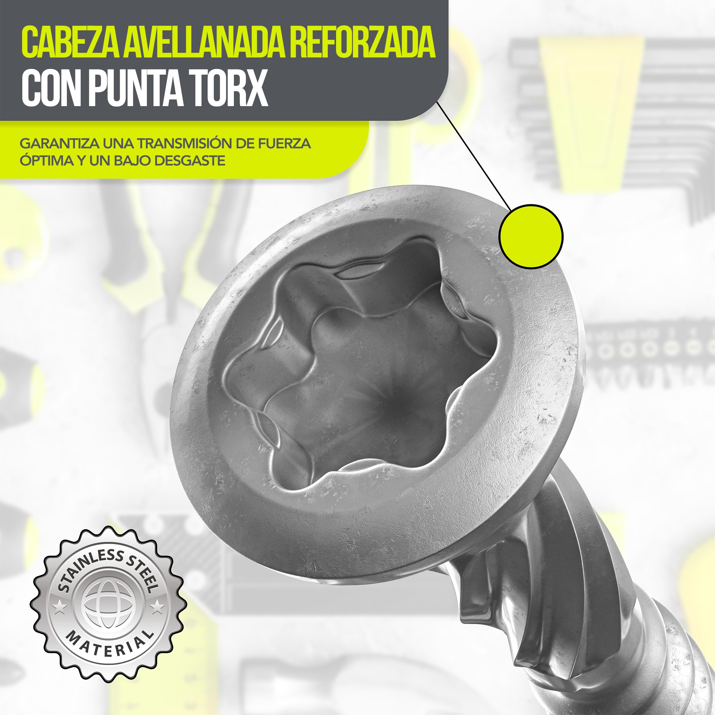 Tornillos para terraza Muesca de corte Torx | A2 TX25-5,0x40mm - 200 uds| Tornillos para tarimas de acero inoxidable de primera calidad con recubrimiento deslizante, tornillo tarima madera