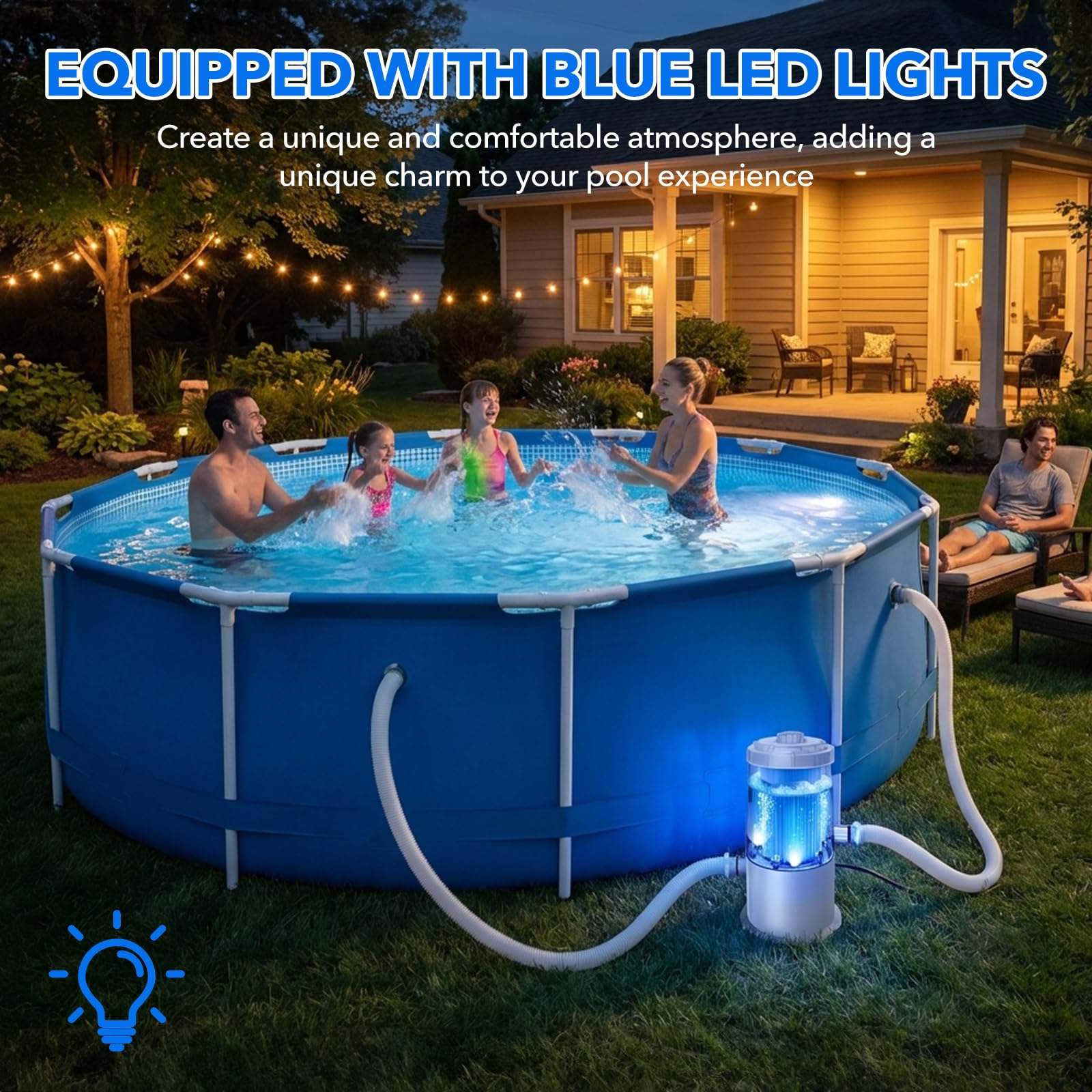 Pompe Filtre Piscine Hors Sol - Pompe de Filtration Débit 3785 L/h Économique 90W, Pompe Piscine avec Filtre à Cartouche Lavable Installation Facile Pour Piscines Jusqu‘à 10m³