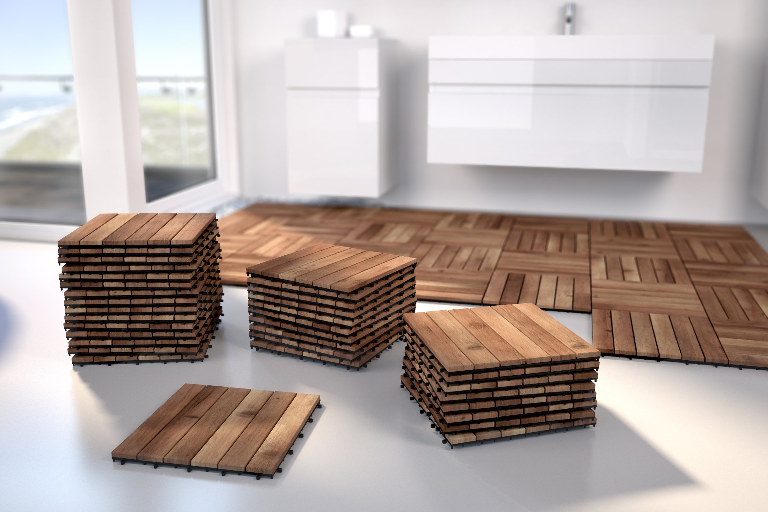 SAM Holzfliese 01 22 Fliesen 2m² 30x30 cm Akazie geölt Drainage Klickfliese | massiv, Bodenbelag mit Drainage, Balkonfliesen, Terrassenfliesen, Klickfliesen, für Balkon Terrasse Garten