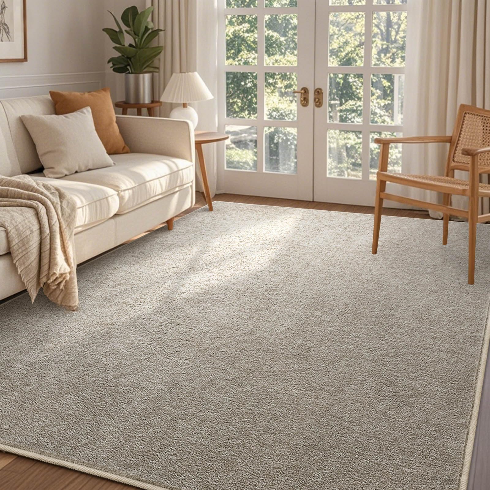 FinRèc 4x6 Washable Area Rugs for Bedroom Living Room, Low Pile Thin Rug Solid Color, Non-Slip Carpet Indoor for Home Decor (Light Tan)