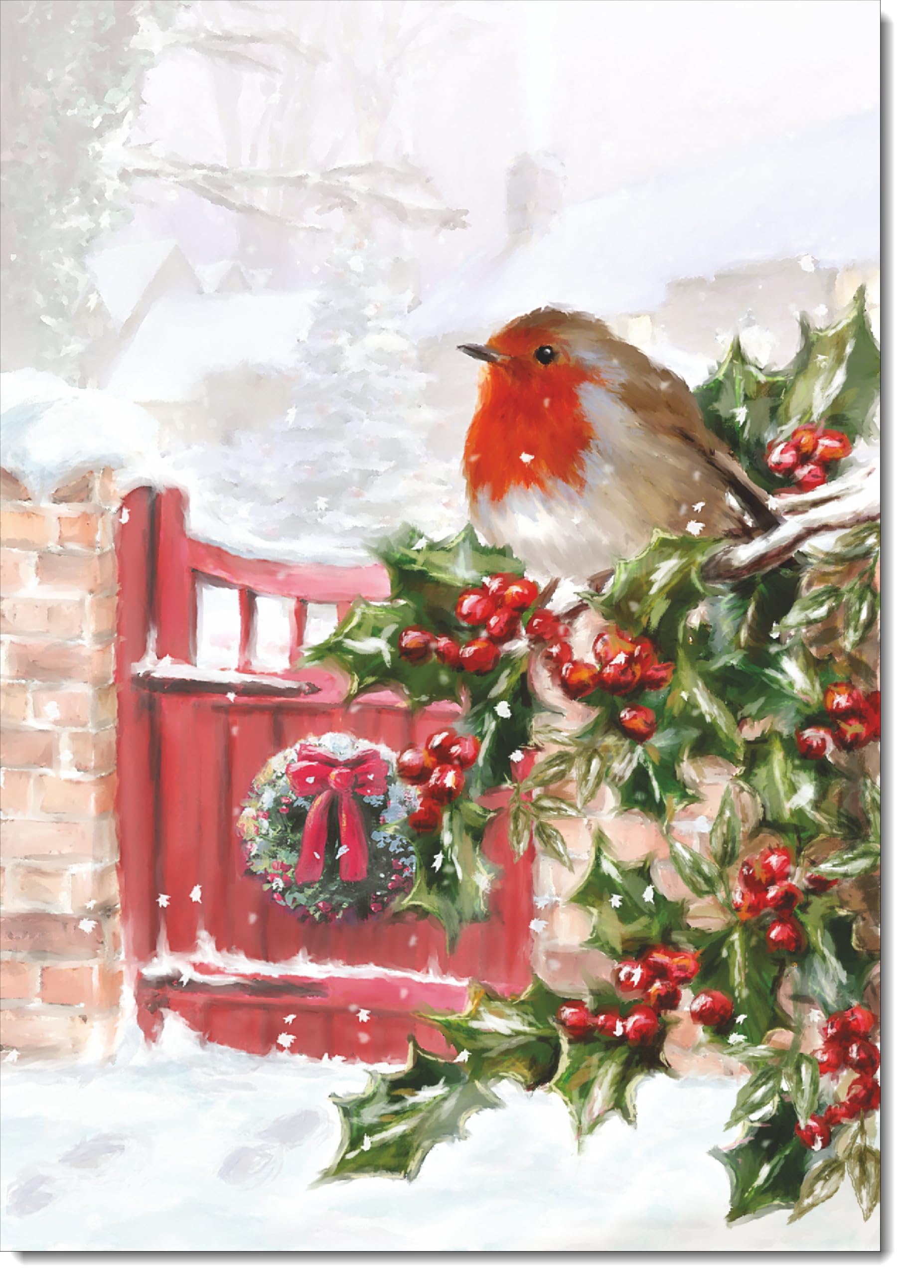 doodlecards Blank Christmas Card Robin on Holly Tree Large A4 Size Christmas Card with Plain Envelope — image 1