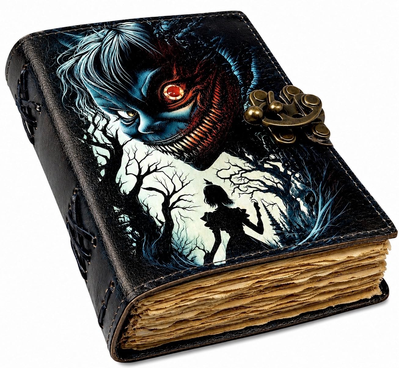 HINDORO Leather Dragon Eye Gothic Journal Magical Spiral Notebook Mystery Journal Grimoire Witchcraft Spellwork Journal Great for Halloween and Raven Lovers Aesthetic Leather Journal for Men and Women
