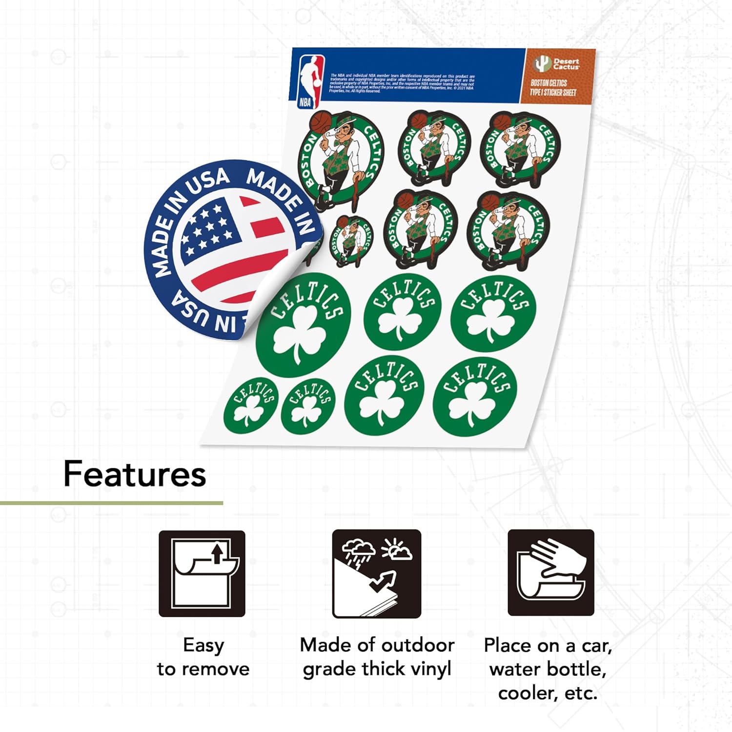 Desert Cactus Boston Celtics Stickers NBA Officially Licensed Vinyl Decal Laptop Water Bottle Car Scrapbook Sheet (Type 1-1) - Image 4