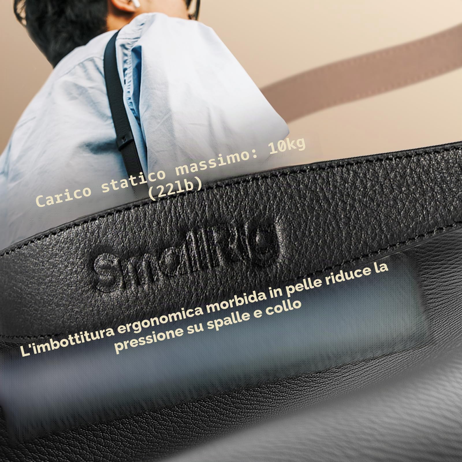 SMALLRIG Universal Leather Camera Shoulder Strap for DSLR Camera, Adjustable 100 to 110cm (39 to 43in), Max Load 10kg (22lb), Ergonomic Shoulder Support for Travel/Vlogging (Black) -5208