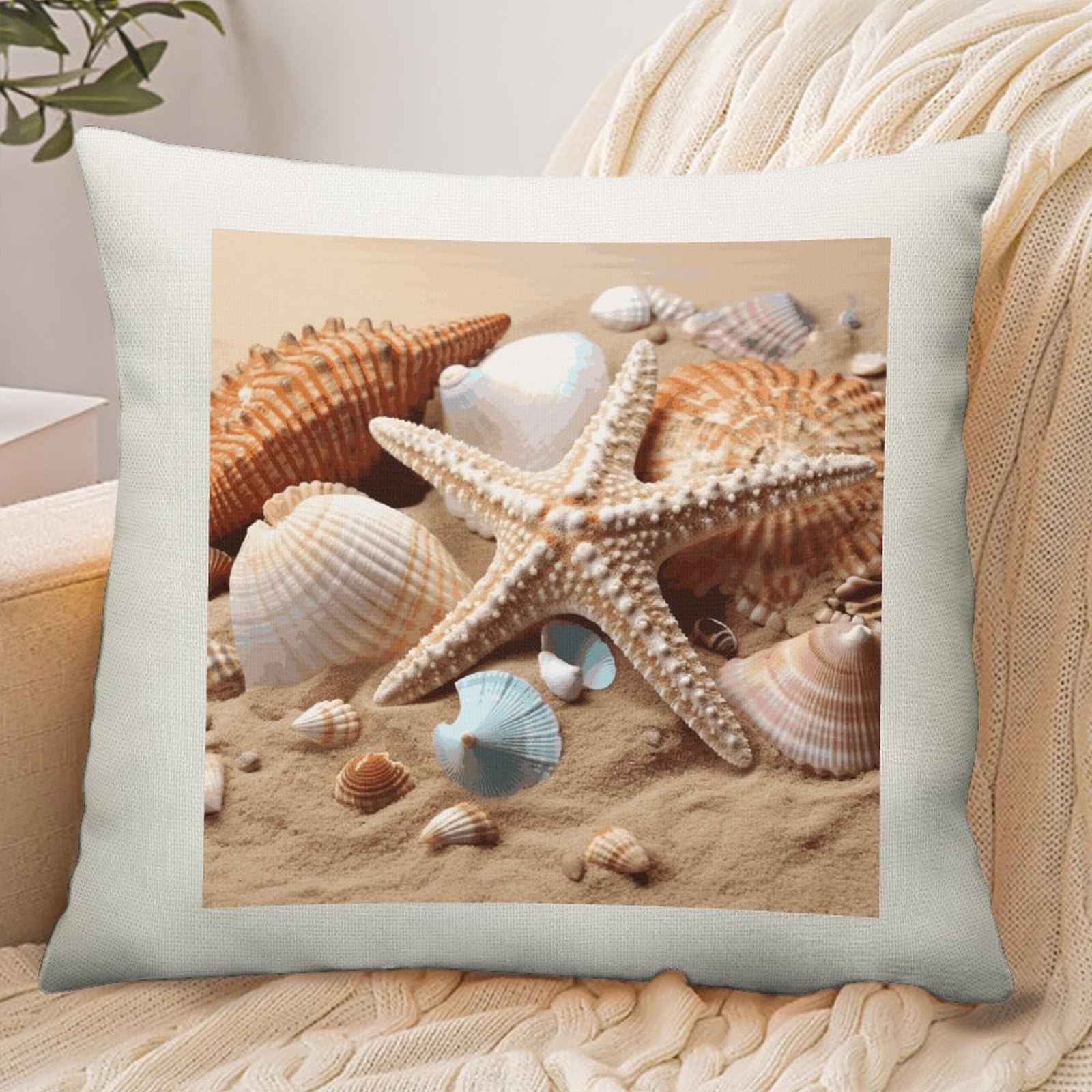 Adfgyerh Style Seashells Starfish Pillow Cover Breathable,Pillowcases Boho Decorative Envelope Closure,Throw Pillow Covers For Beach,Patio,Balcony,Couch Living Room 18 * 18In