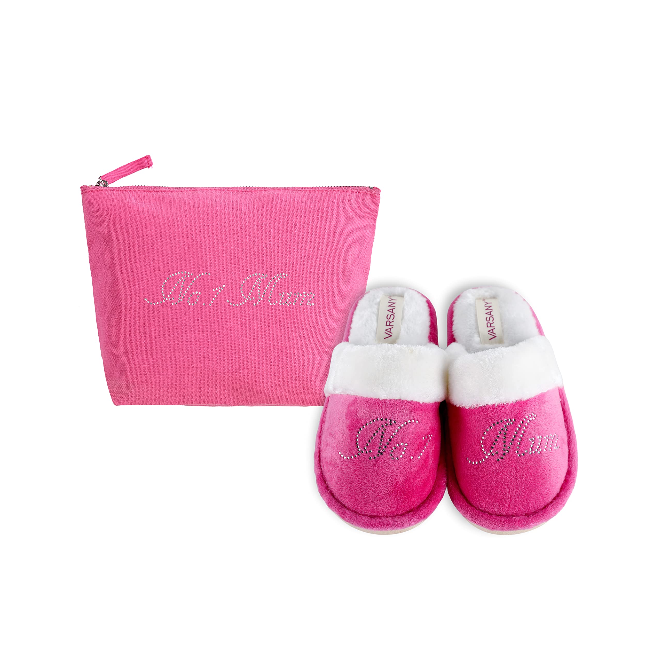 Varsany Mothers Day Gifts Collection - House Slippers & a Small Make up Bag - Decorated with Rhinestone, Comfortable, Perfect Presents for Mum, Universal Single Size