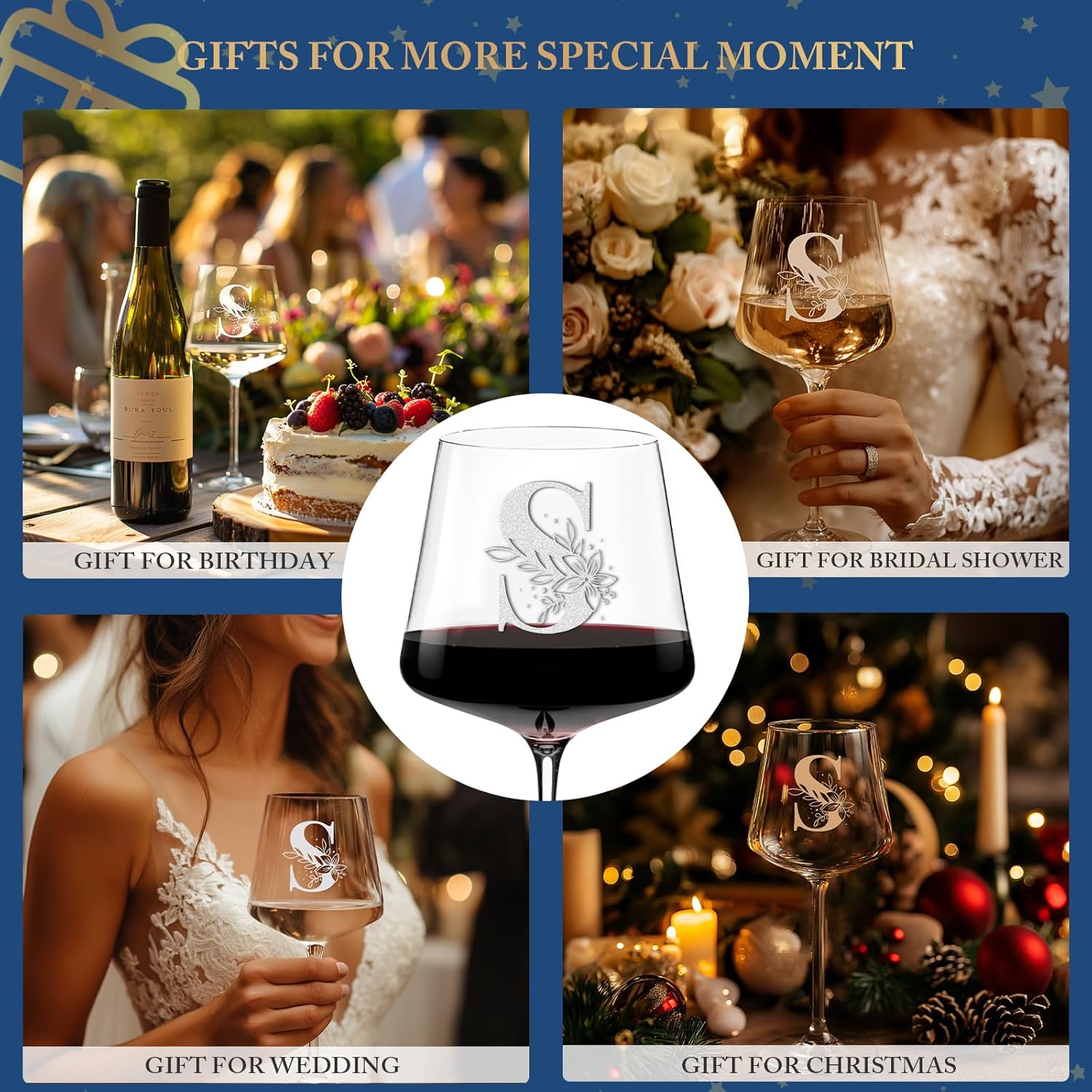 Physkoa Personalized Wine Glass-Initial Wine Glass Gifts for Women(Etched Dishwasher Safe),Customized Monogrammed Valentines Day Gift for Her/Mom/Wife/Best Friend/Sister-Letter S - Image 5