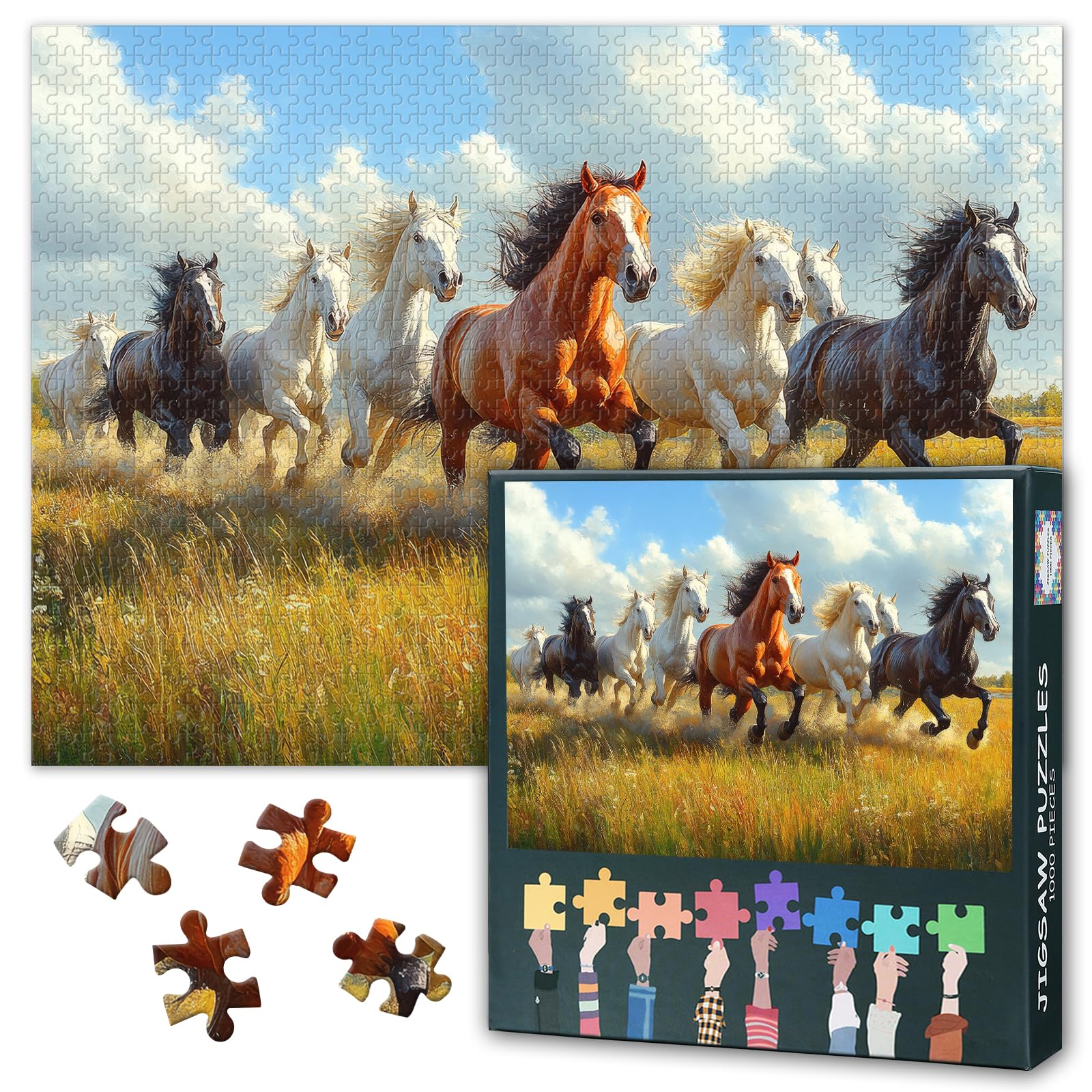 1000 Piece Puzzles for Adults, Jigsaw Puzzles for Adults - Galloping Horse Running on Vast Prairie, Majestic Animal Wildlife Art, Challenging Adult Jigsaw Puzzle(27.5x19.7 Inches)