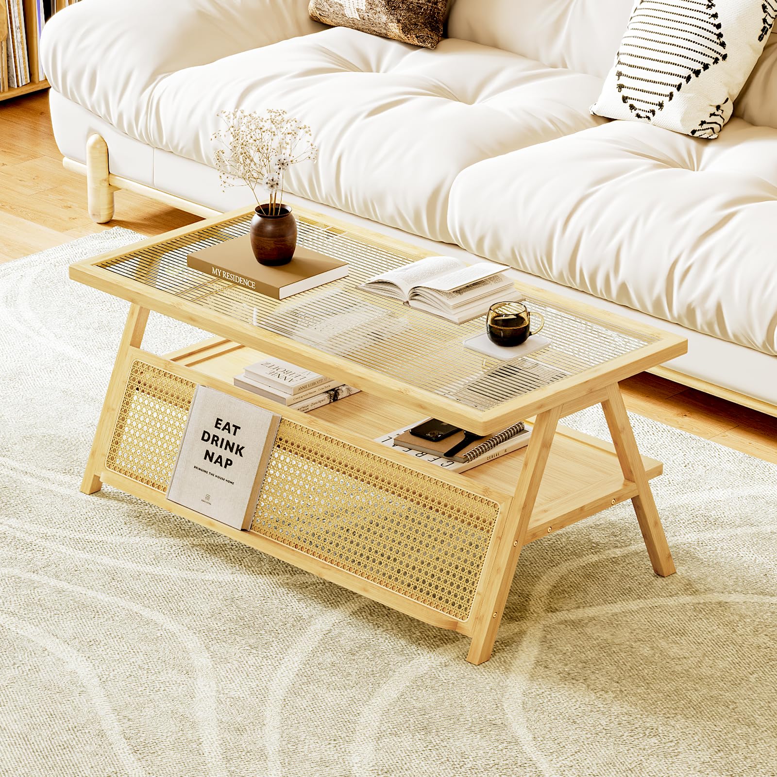 Bamworld Coffee Table with Storage Mid-Century Modern