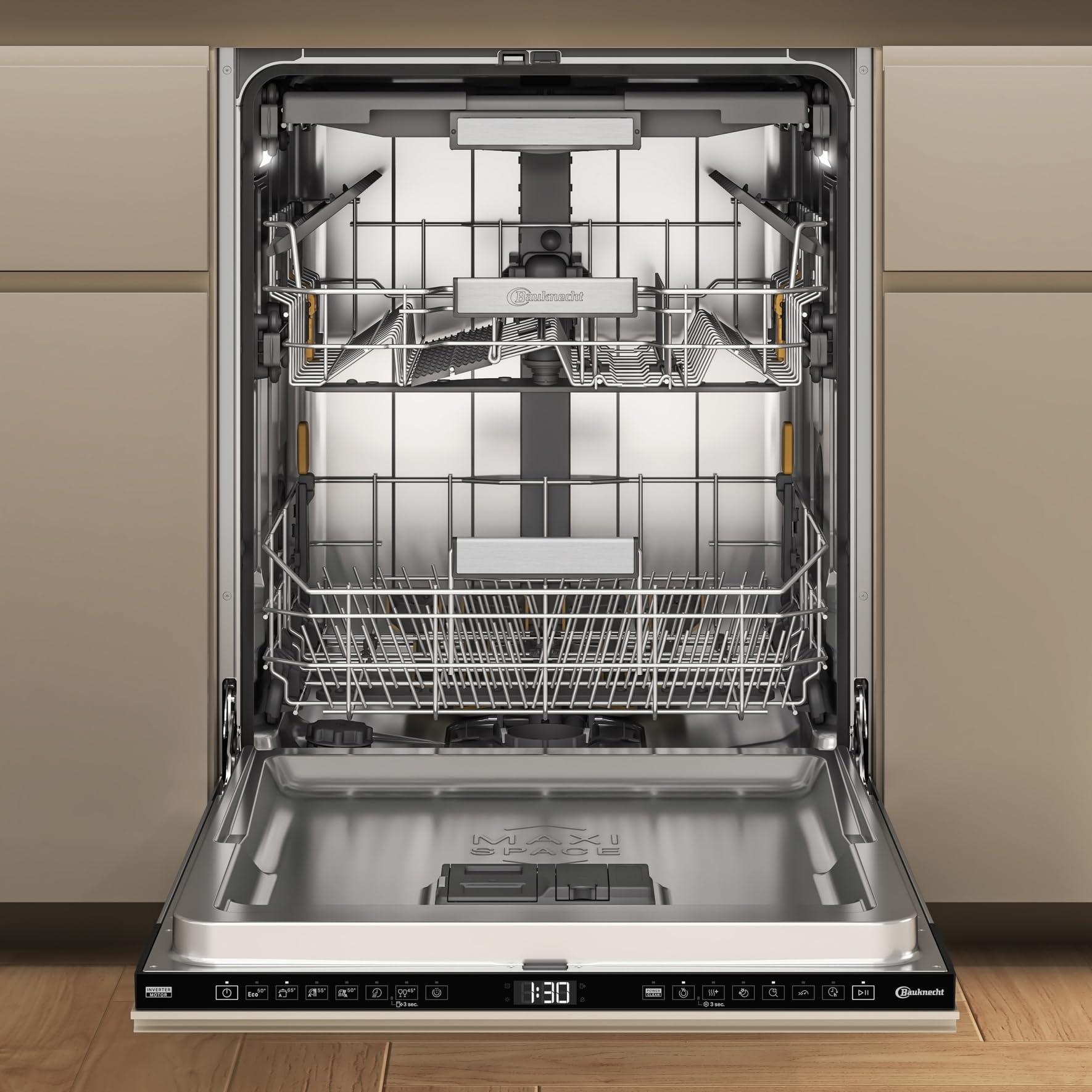 Bauknecht BD7I HF60 TUC Vollintegrierbarer Geschirrspüler/60 cm/15 Maßgedecke/PowerClean Pro-Effektive Hochdruckdüsen/Natural Dry-Automatische Türoffnung-Bessere Trocknung/MaxiSpace-Mehr Innenraum