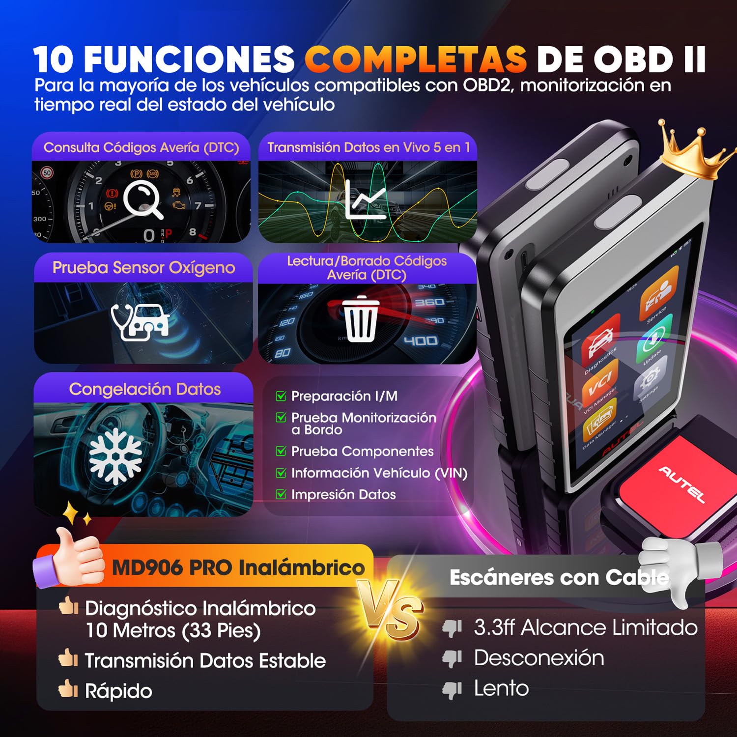 Autel MaxiDIAG MD906 Pro Diagnosis Coche Multimarca, 11 Servicios, Can FD | Sin Suscripción, Escáner para Coches MD906PRO 2026, Bluetooth Lite de MK808S MX808S Maquina Diagnosis Multimarca