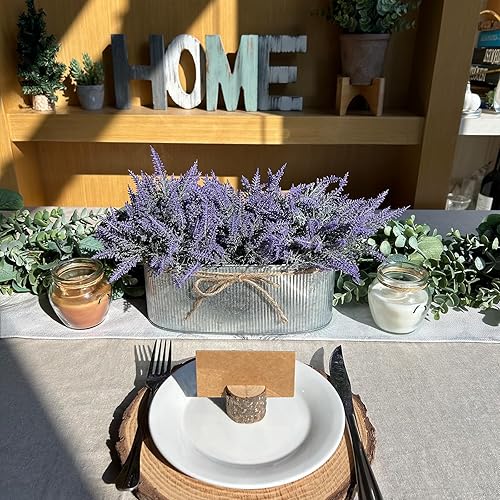 Miniatura 4 de Winlyn Arreglo floral de lavanda artificial en maceta rústica ovalada de metal galvanizado, plantas en maceta de lavanda sintética para casa de