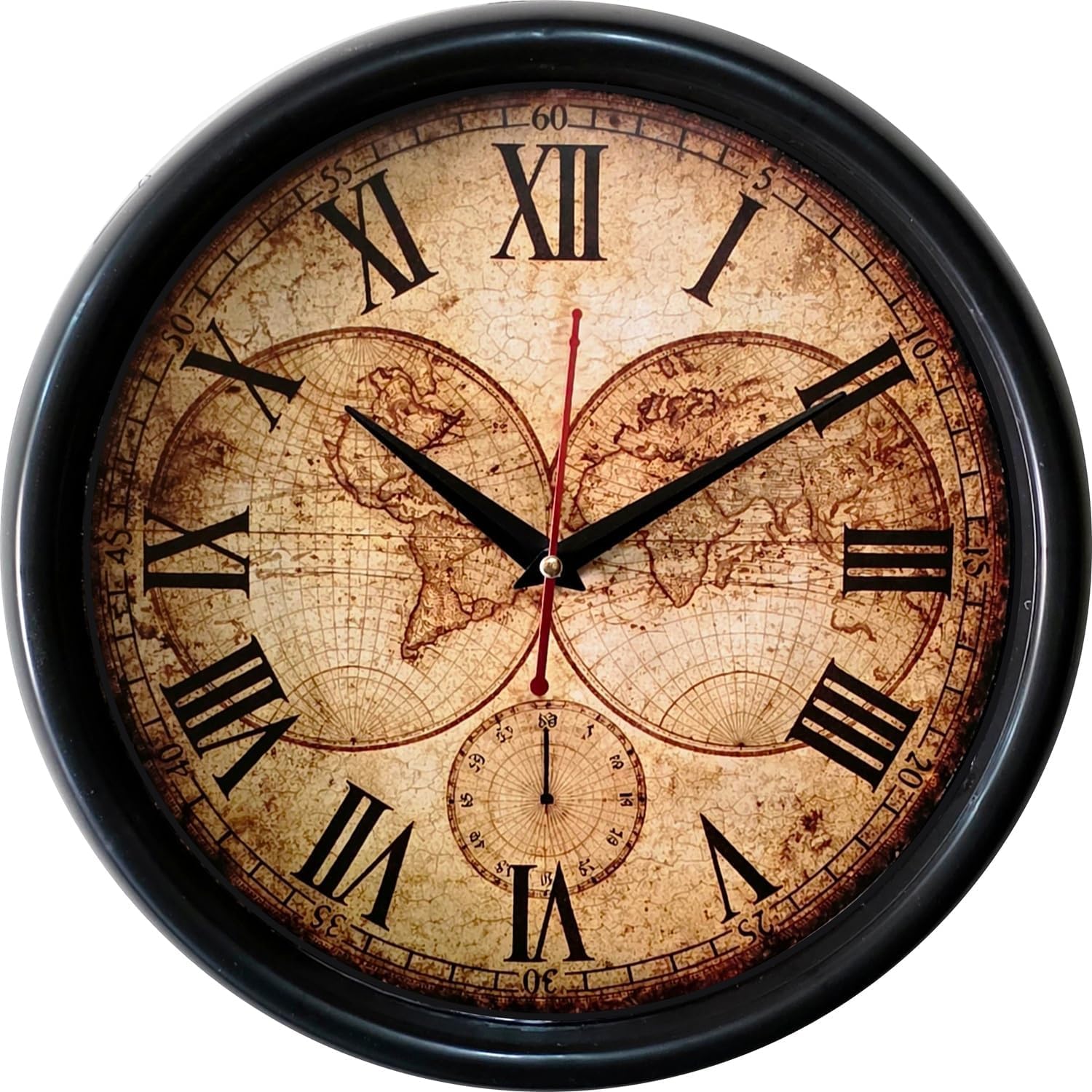 Vintage World Map Wall Clock 12 Inch Round Silent Non-Ticking Quartz Roman Numeral Antique Design Decorative Wall Clock for Living Room, Bedroom, Office & Home Decor-image-30