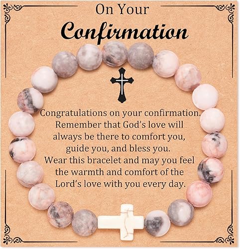 Regalos de confirmación, regalos cristianos para mujeres, pulsera de cruz católica religiosa, regalos para mujeres, Piedra, Circonita cúbica