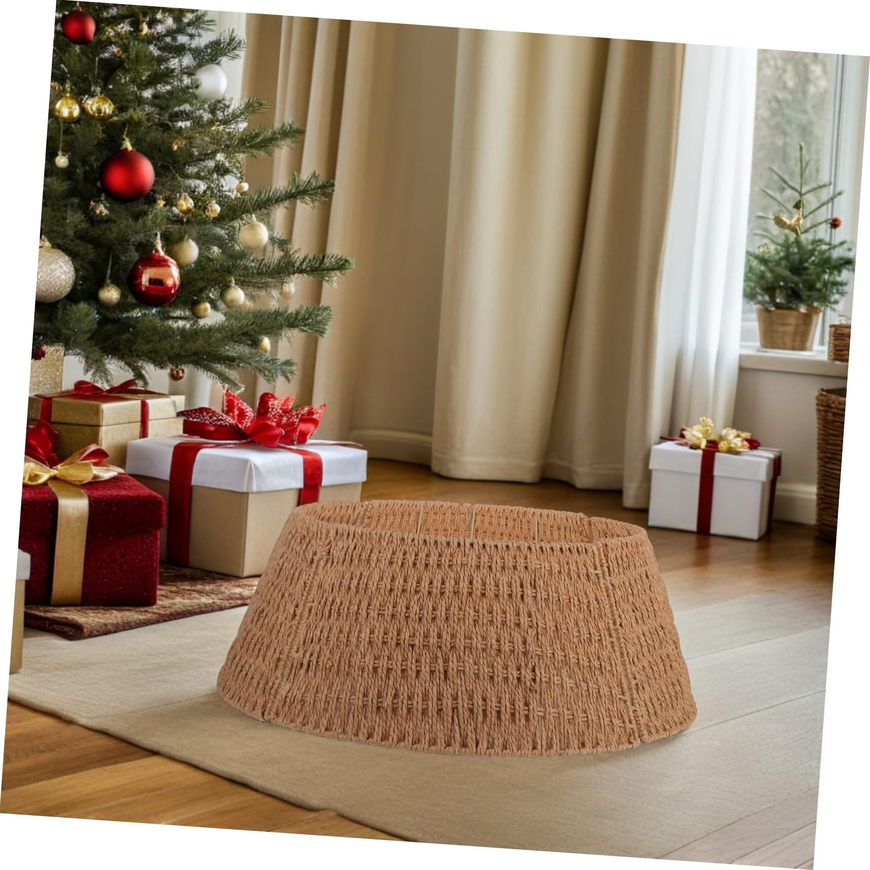 SOIMISS Collar de Árbol de Navidad Rústico de Cuerda Base Desmontable Falda Decorativa para Interiores Decoración Navideña Granja