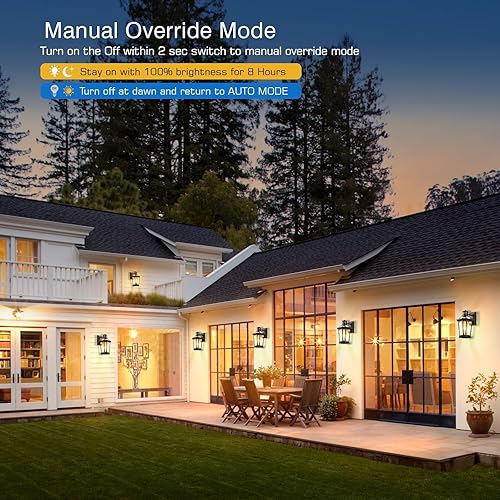 Miniatura 4 de VIANIS Paquete de 2 luces negras para exteriores para casa, linterna de luz de porche del atardecer al amanecer, iluminación exterior para montaje