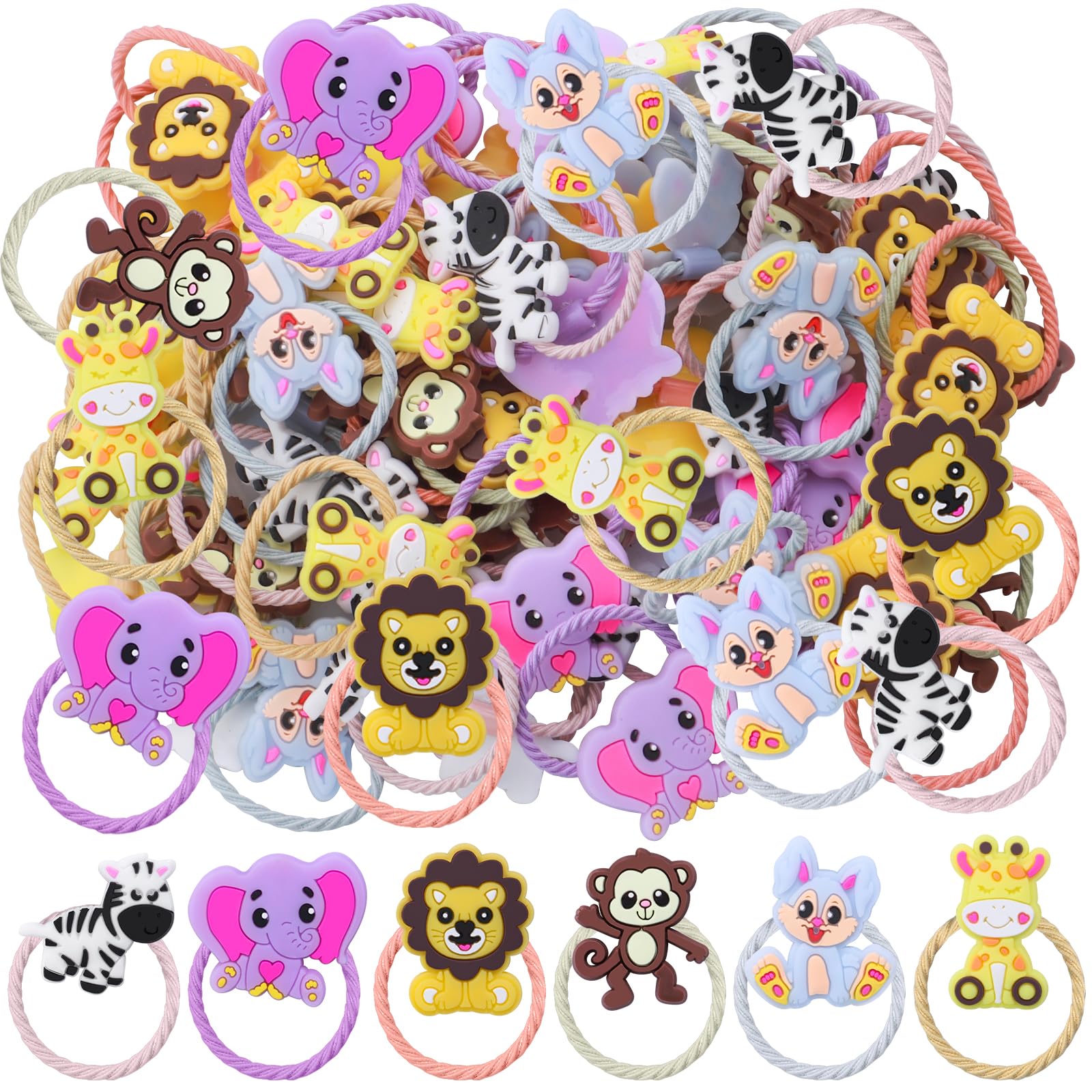 60 PCs ANIMAL Hair Ties for Women Girls Elastic Animal Hair Ties No Seamless Soft Hair Accessories