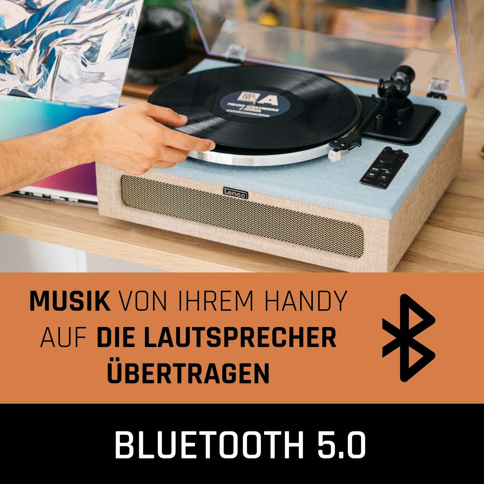 Lenco LS-440BUBG - Plattenspieler mit Lautsprecher - Schallplattenspieler | LS-440 - Vinyl Player - Bluetooth 40 Watt RMS - Riemenantrieb - Pitch Control - Vorverstärker