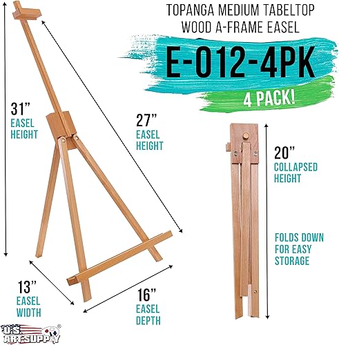 Miniatura 2 de U.S. Art Supply Caballete de mesa de estudio de madera de 31 pulgadas de alto (paquete de 4) – Trípode ajustable para artistas, con capacidad para