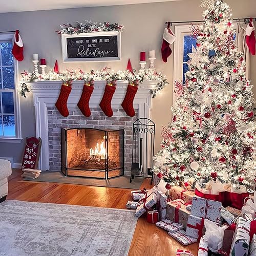 Vista 16 de Fesciory Paquete de 4 medias de Navidad de 18 pulgadas, tamaño grande, calcetines de punto trenzado, regalos y decoraciones para vacaciones Blanco