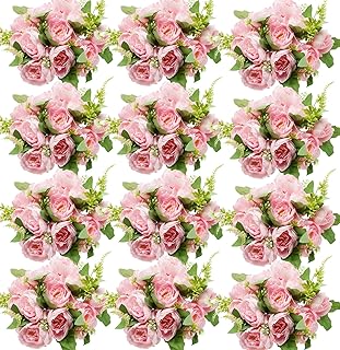 Pink Peonies Artificial Flowers, 12 Bundles Fake Peonies Silk Flowers Fa...