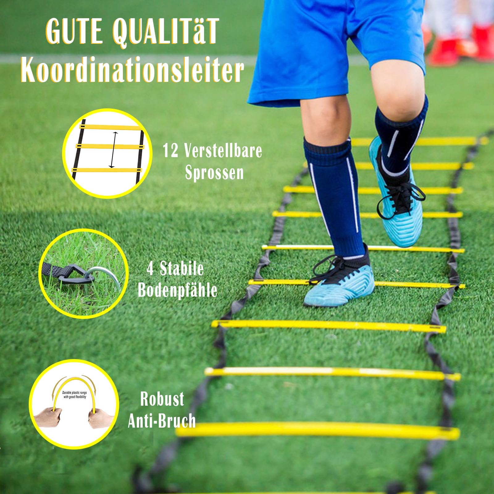 Fussball Trainingszubehör, 6m Koordinationsleiter, 12 Hütchen, Fußballtrainer und Springseil, Fußball Trainingsset Sachen, Fußball Geschenke für Jungs Kinder