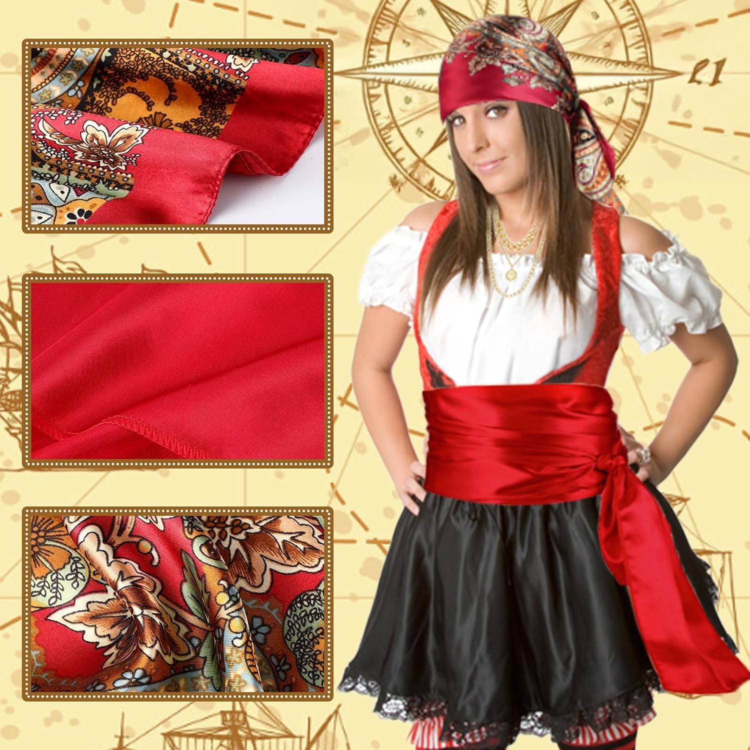7pcs Women Pirate Costume Accessories for Men Pirate Head Scarf Necklace Belt Dress Accessories Renaissance - Image 4