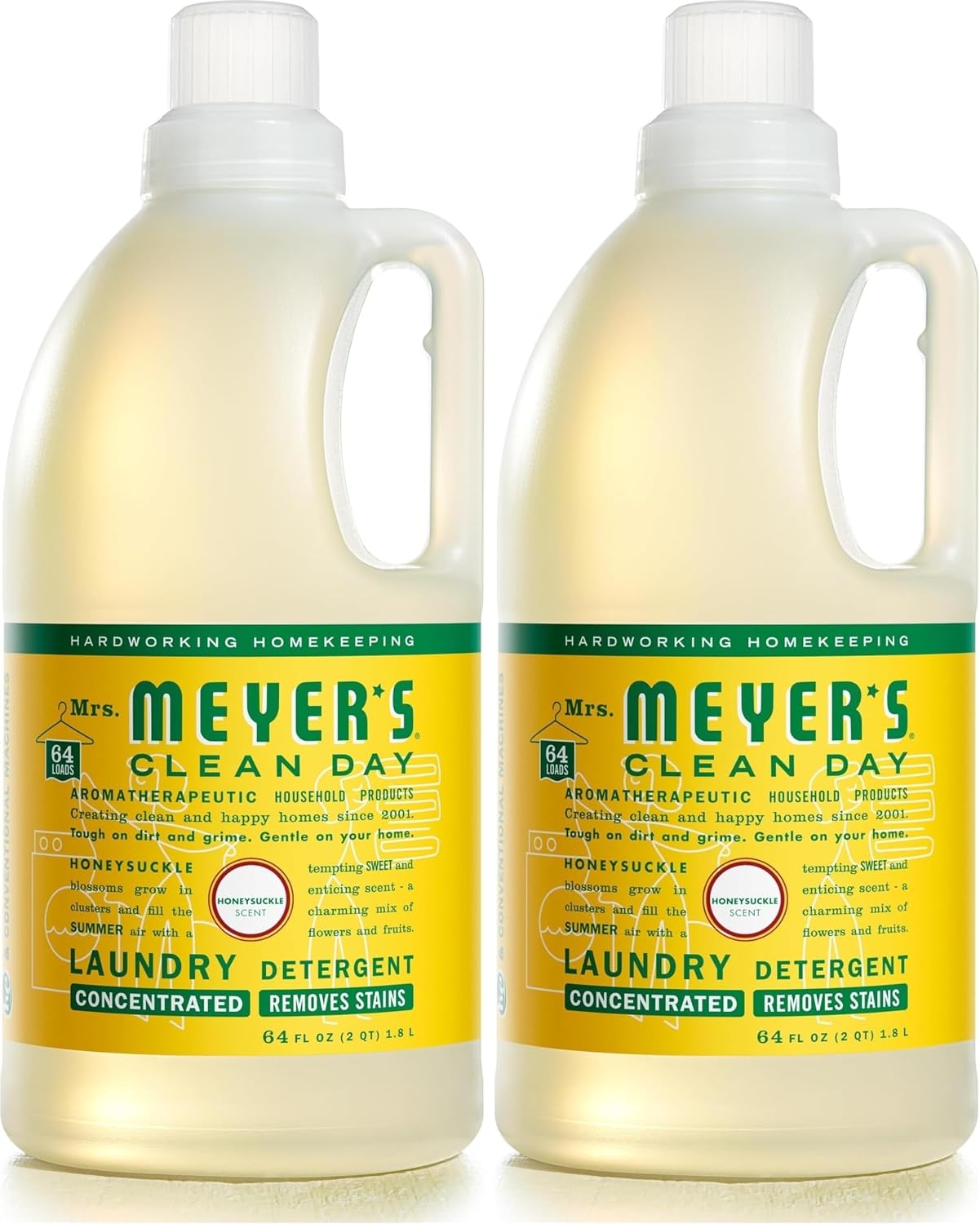 MRS. MEYER'S CLEAN DAY Laundry Detergent,Honeysuckle,64 Fluid Ounce,(Pack of 2)
