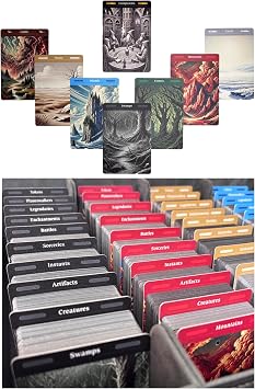 MTG Card Dividers - 77 Plastic Magic Dividers for Deck & Storage Box Organization. Unique Artwork, Color & Type Organizers for Magic The Gathering Cards 2.6 x 3.8 Inches