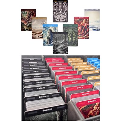 MTG Card Dividers - 77 Plastic Magic Dividers for Deck & Storage Box Organization. Unique Artwork, Color & Type Organizers for Magic The Gathering Cards (2.6 x 3.8 Inches)