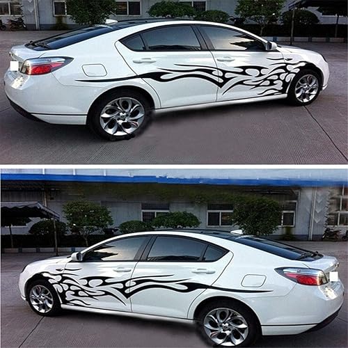 Miniatura 8 de 1 Juego de calcomanías de cuerpo de auto lateral vinilo, gráficos de llamas de carrera, Amarillo