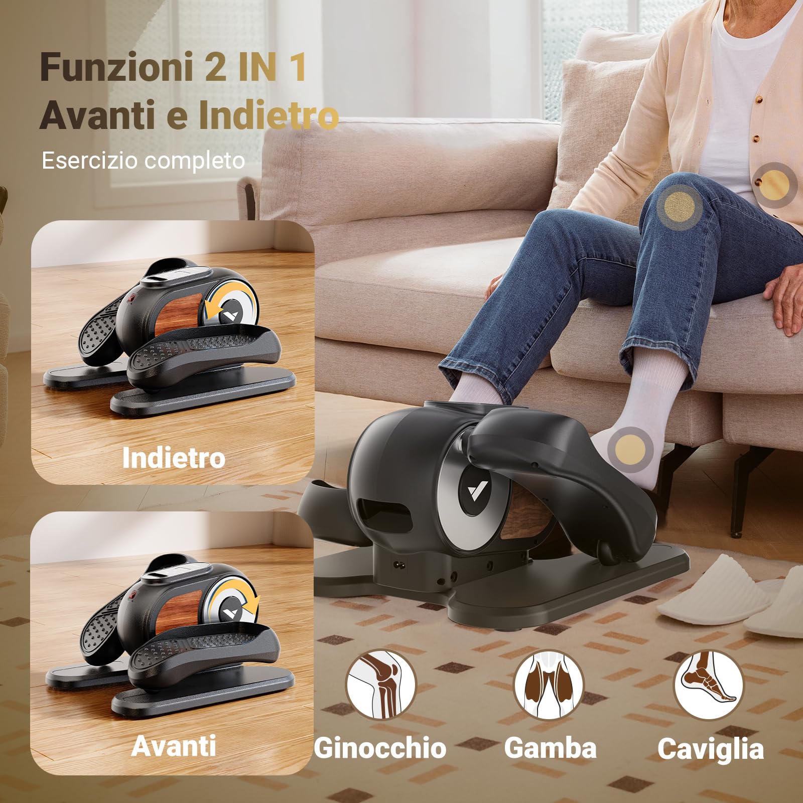 MERACH Mini Ellittica, Crosstrainer Silenzioso e Portatile per Casa e Ufficio, con Diversi Livelli Regolabili, Schermo LCD e Cinghie per le Gambe, Adatta per Anziani e Adulti