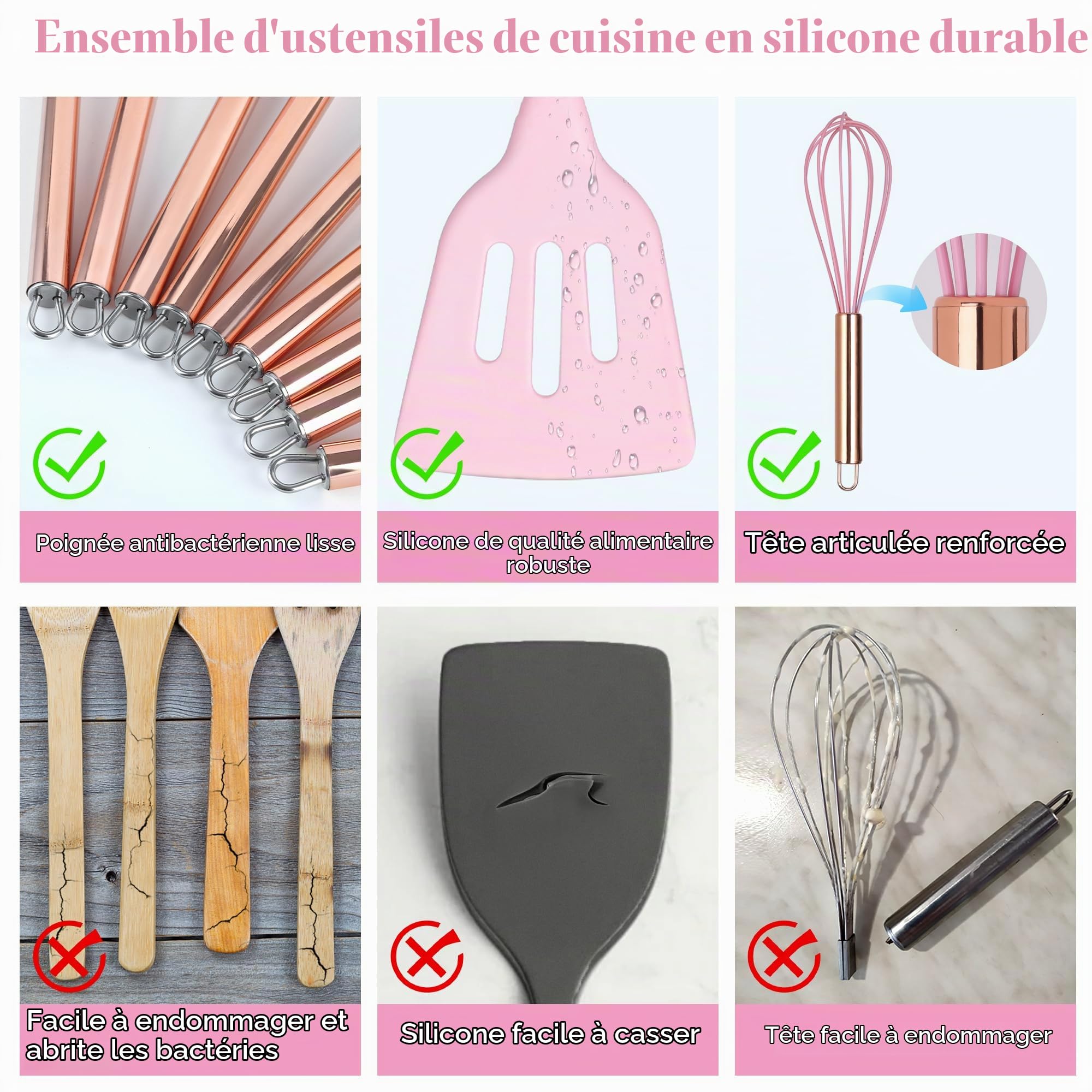 Ensemble D'Ustensiles De Cuisine, 22 Kit Ustensiles De Cuisine En Silicone Pour Set D'Accessoires De Cuisine, Spatules RéSistantes à La Chaleur, Support En Acier Inoxydable De Cuisine (Rose)