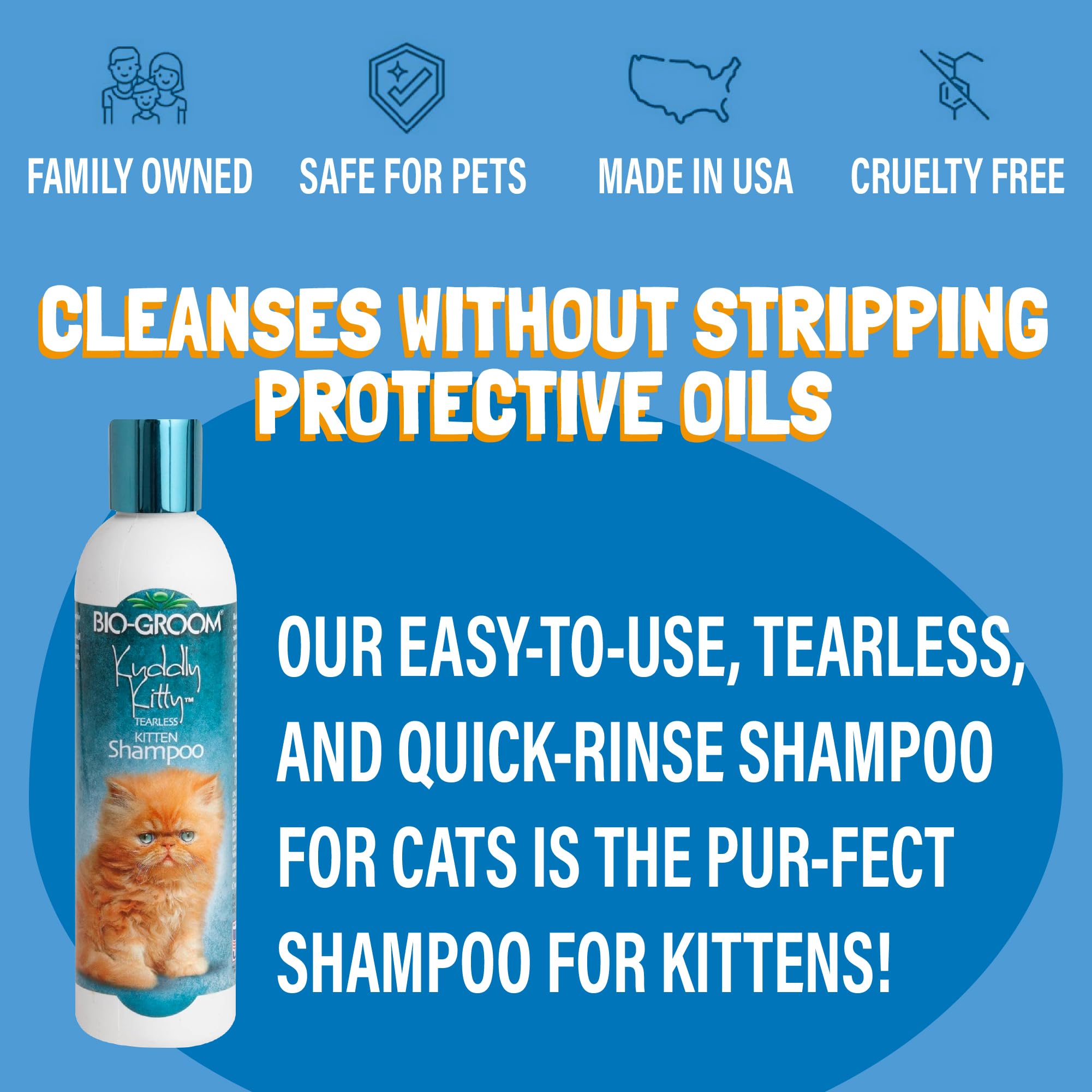 Bio-Groom Kuddly Kitty - Sanftes Katzenshampoo - Hinterlässt das Fell weich und sauber - Tränenfrei - Frei von Parabenen und künstlichen Verdickungsmitteln - Konzentrat 1:2 (Verdünnt 708 ml) - 236 ml