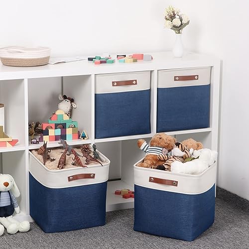 Miniatura 6 de Temary Cestas de almacenamiento azules para estantes, cubos de almacenamiento de 13 pulgadas, paquete de 4 cubos de tela con asas para organizar