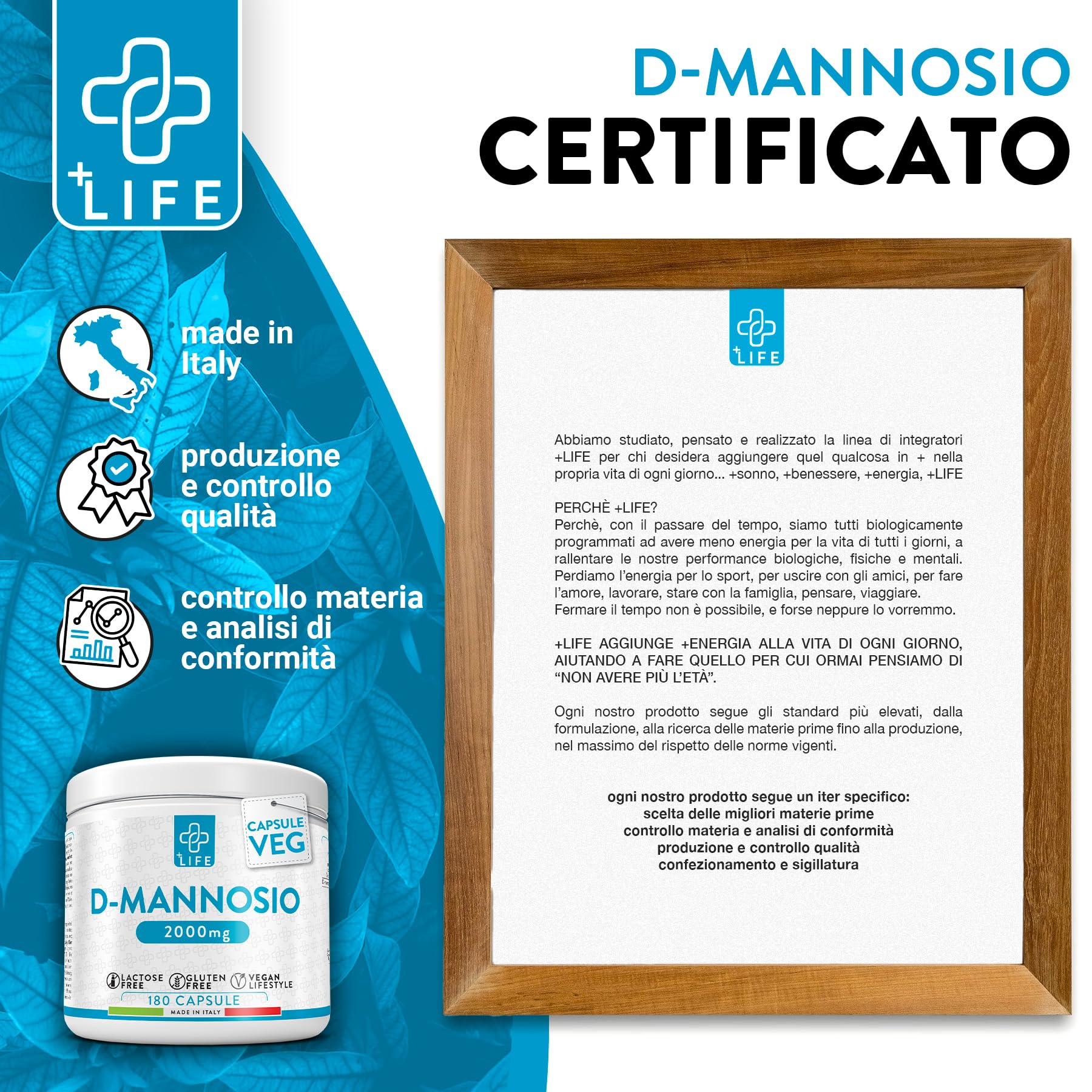 D Mannosio Puro 2000mg 180 Capsule PiùLife, 3 Al Giorno, Integratore Vie Urinarie Donna, Integratore Cistite, Benessere Quotidiano, Sostituto Al Mirtillo Rosso