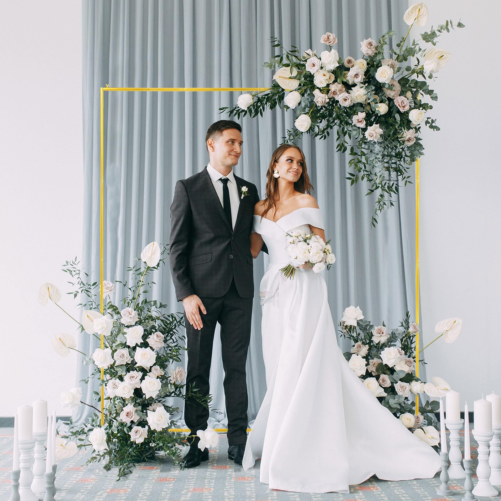 PlusFive Arco Quadrato per Matrimonio, 2 x 2m Supporto per Palloncini in Metallo, Arco per Palloncini Dorato Regolabile, Supporto da Terra in Metallo per Arco di Palloncini per Compleanno, Matrimonio