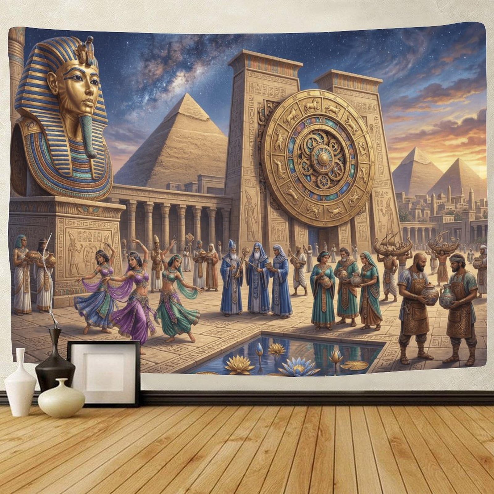 GPMNBCXZK Egyptian Pharaoh 3D Printed Wall Art Tapestry Ancient Temple Decor for Bedroom Living Room Dorm 150cmx200cm