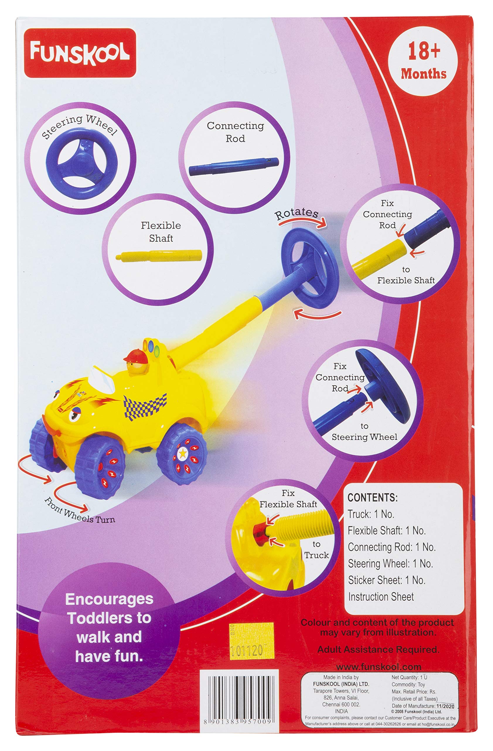 Funskool Walk N Drive Plastic Truck Push and Drive Car & Giggles Icecream Turtle 2 in Pull Along Toy & Giggles Link Stack N Nest Toy Set 3 in 1 Gift Set Develops Motor Skills 1