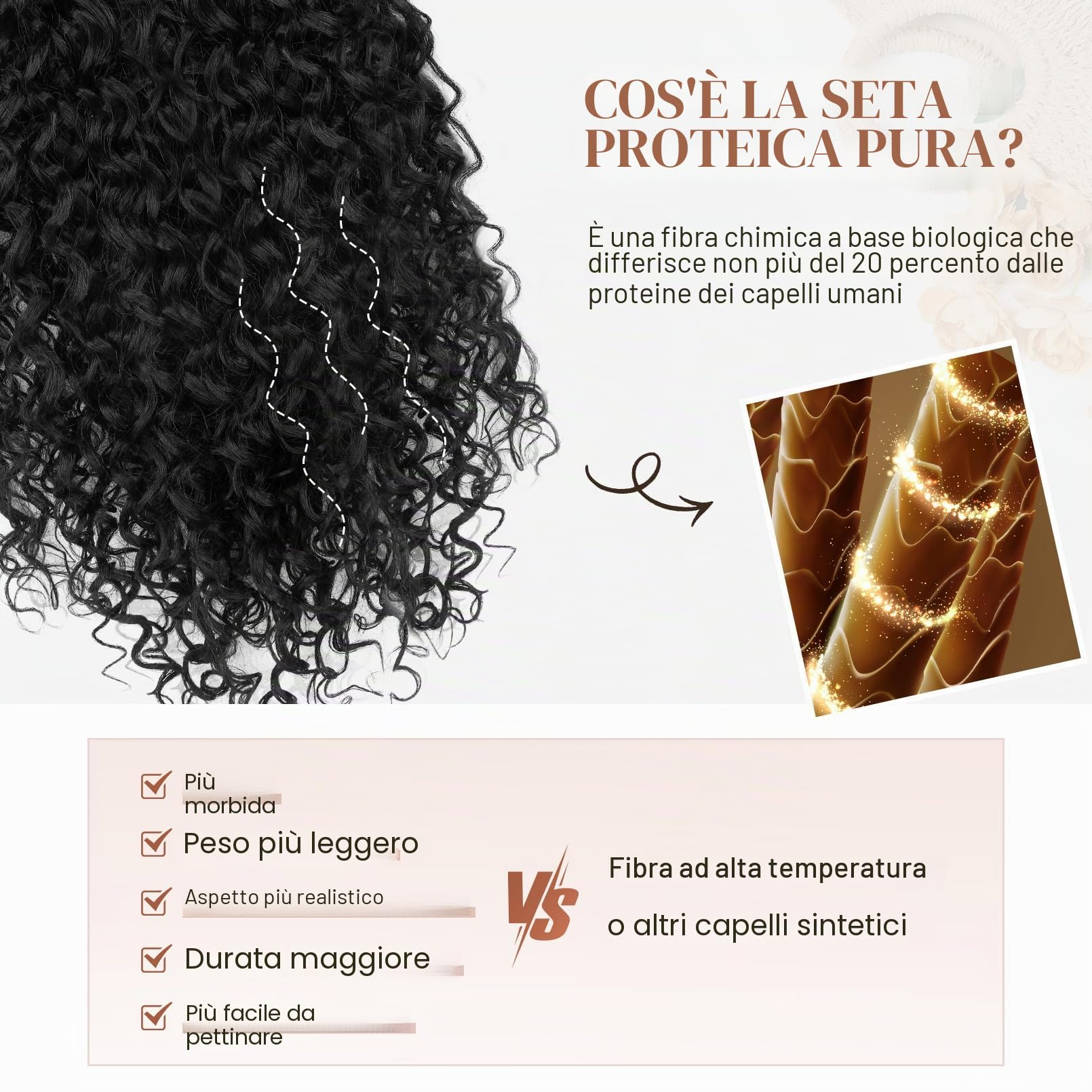 FLUFYMOOZ Extension per capelli a clip, da 4 pezzi, al 100% in pura seta proteica, lunghe, morbide, naturali, ricce, da 50 cm, per donne, nero
