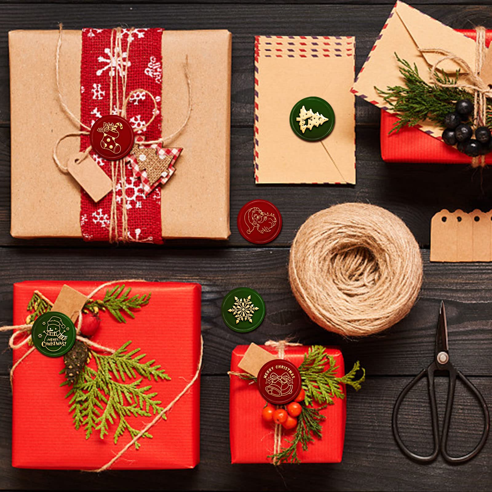 CRASPIRE Weihnachts-Wachssiegel-Stempel-Set, 6 Stück, Messing-Stempelköpfe, Holzgriff, Hochzeitseinladungen