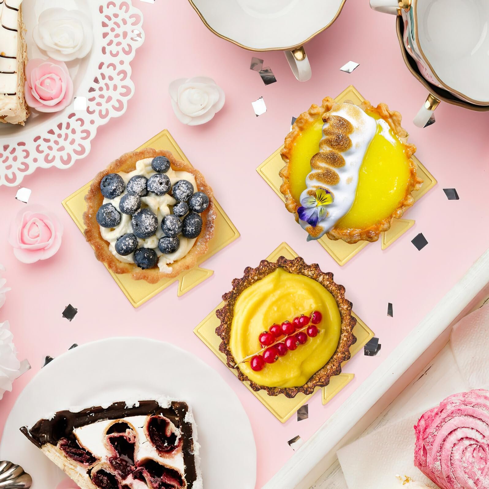 Kleiner Kuchenplatten aus Karton Quadratische Tortenunterlagen Stabiles Einweg Servierzubehör für Hochzeit Geburtstag Party