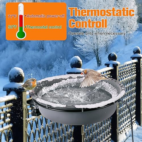 Miniatura 3 de Saillong Baños térmicos para pájaros para exteriores para invierno con control de termostato, potente calentador de baño de pájaros de 75 W para