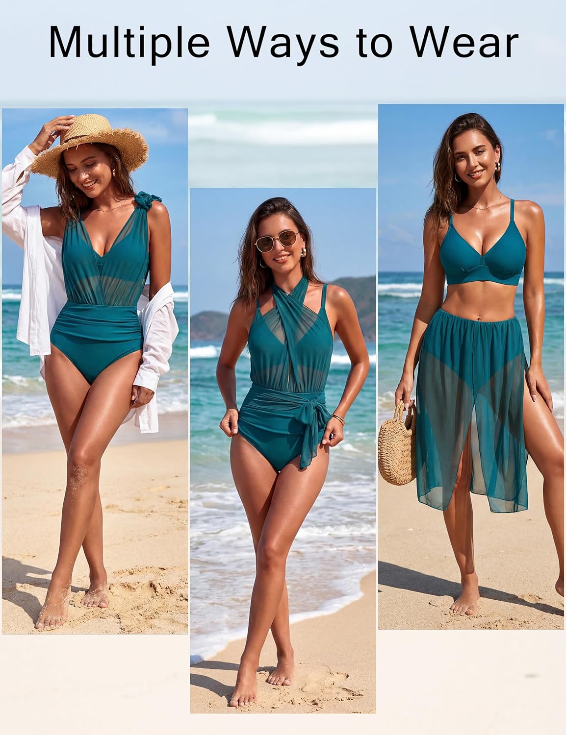 Blooming Jelly Womens High Waisted Bikini Sets Tummy Control Swimsuits Modest Two Piece Mesh Cover Up Bathing Suit