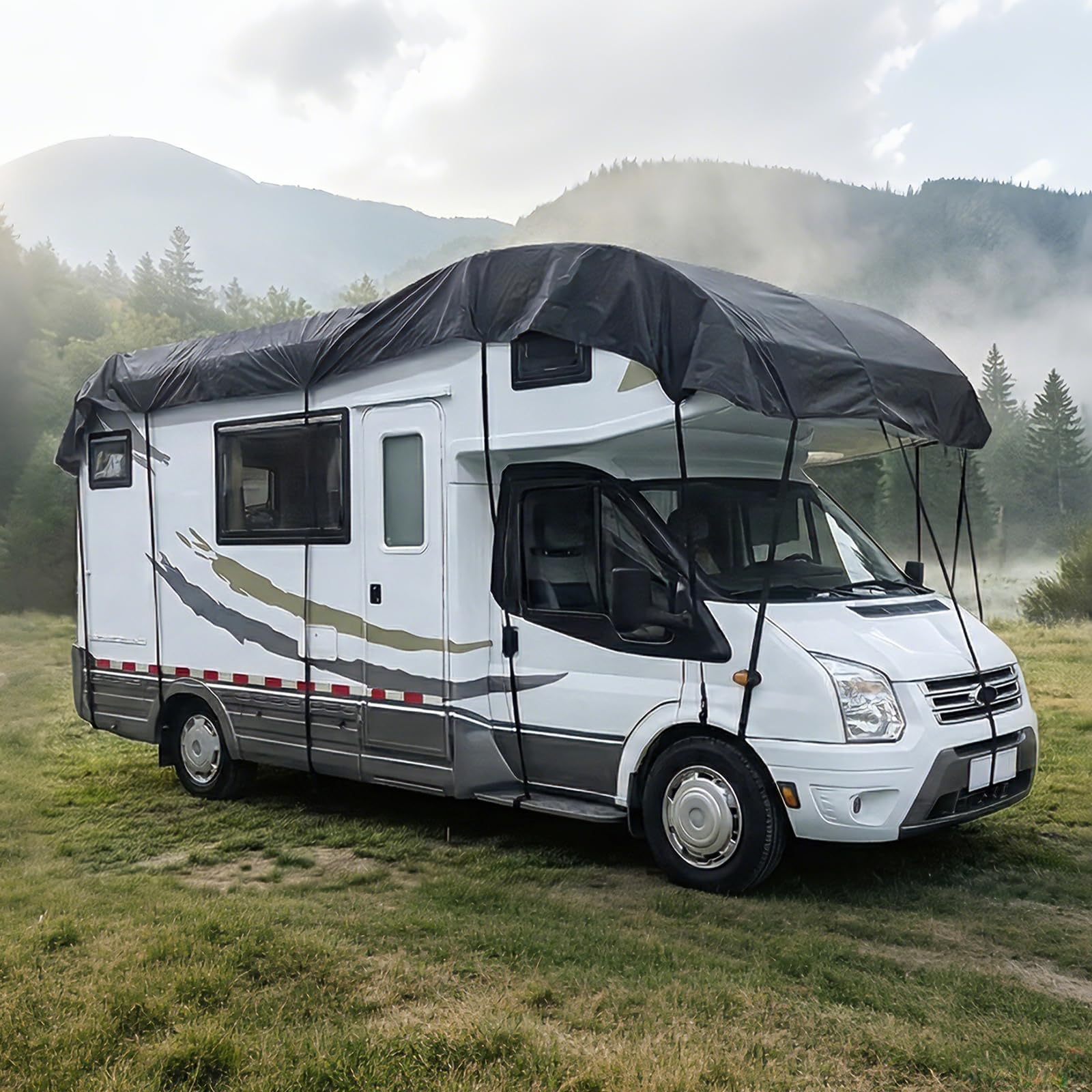 Cubierta Techo Caravana, 8.5x3m, Tela Oxford 300D, Lona Protección, Impermeable, Protección UV, Funda Protectora Autocaravana, Resistente al Agua y Polvo