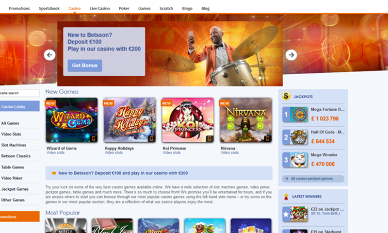 Interfaccia del pannello di controllo dell'account Betsson, che mostra le sezioni per depositi, prelievi e impostazioni di sicurezza.