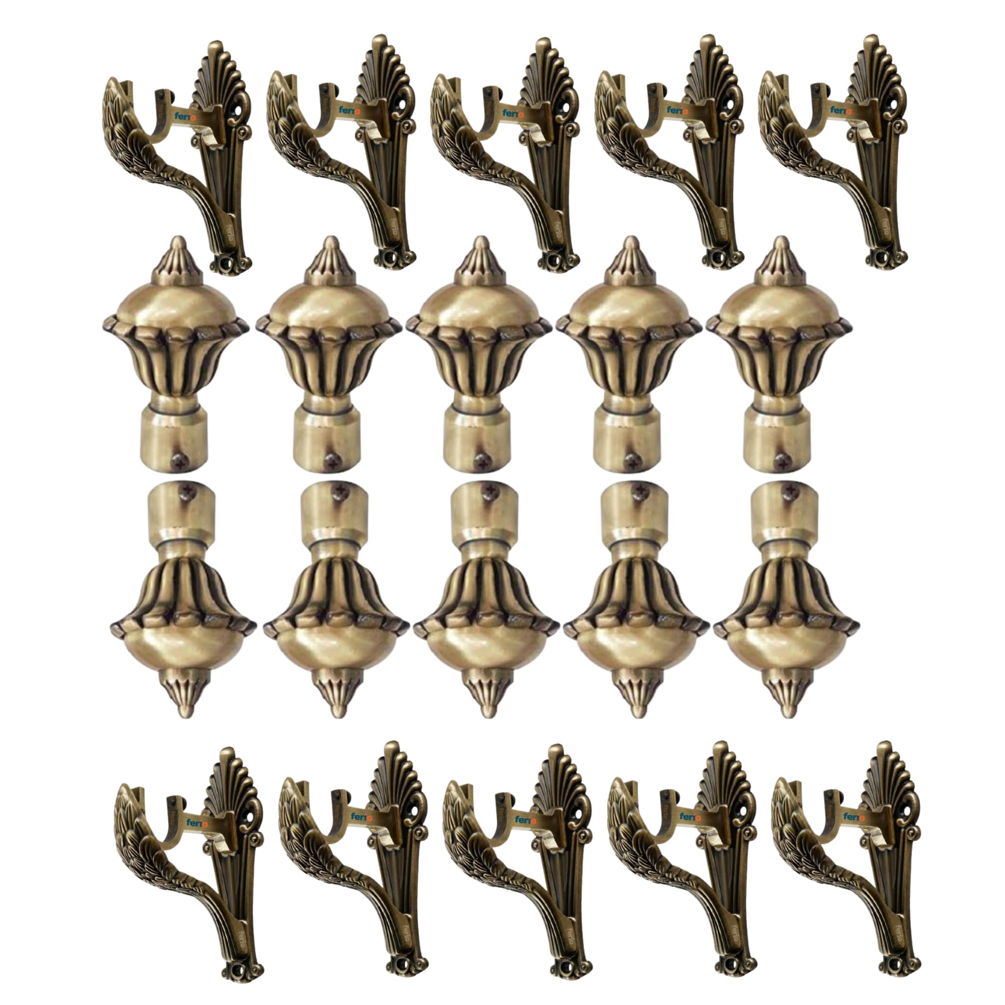 FERIO Antique Brass Zinc Alloy Rajawadi Finish Curtain Bracket Set and Curtain Finial for Door and Window Rod Support Fittings 1 Inch Rod (Window Rod Holder 2 Pcs and Curtain Finial 2 Pcs) — Amazon image 11